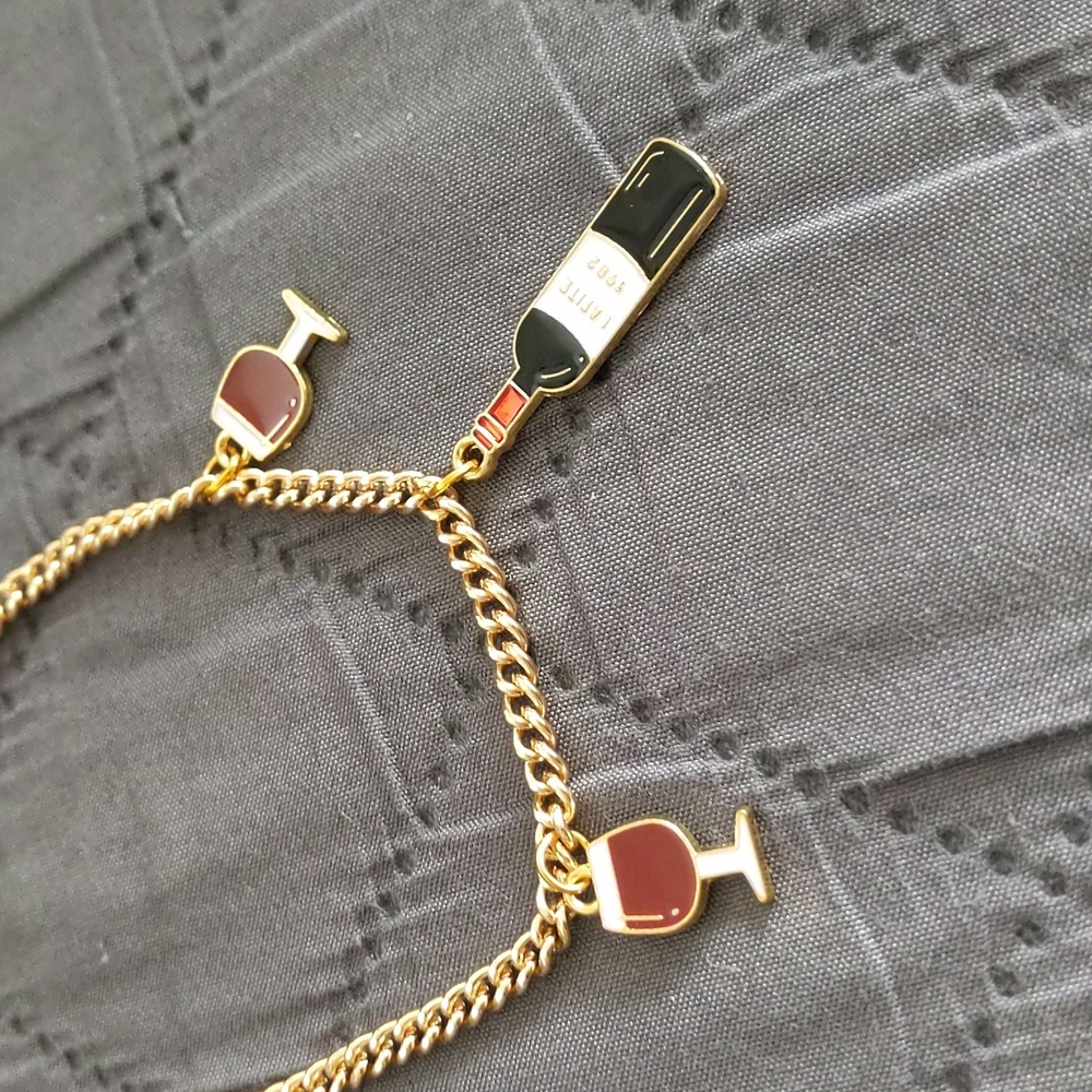 Wine bottle and glasses charm chain necklace